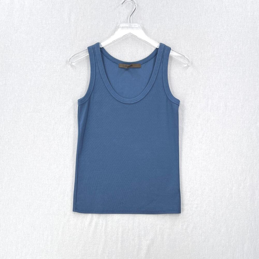 ENZA COSTA Supima Rib Scoop Tank Top Womens Medium Blue Sleeveless Quiet Luxury